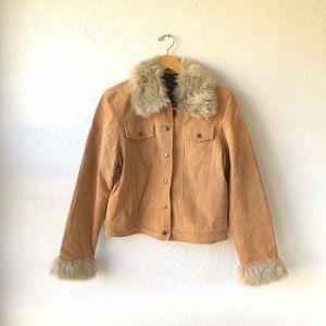 Vintage tan suede jacket w/ fur collar size large